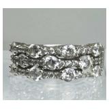 925 Silver Triple Row Round Zirconia Band Ring