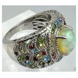 925 Silver Lab Opal Multi-Gemstone Ring