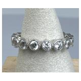 925 Silver Milgrain Bezel Eternity Ring, Signed