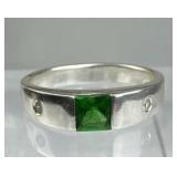 925 Silver Green and White Zirconia Band Ring
