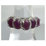 925 Silver 5-Ruby Gemstone Ring, Oval Cut