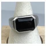 925 Silver Black Tourmaline Emerald Cut Ring