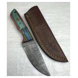 Damascus Steel Fixed Blade Knife w/ Sheath