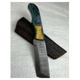 Damascus Steel Fixed Tanto Blade Knife w/ Sheath
