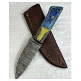 Damascus Steel Fixed Blade Knife w/ Sheath