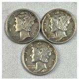 1937-P,D,S Mercury Silver Dimes, US 90%