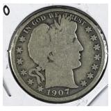 1907-O Barber Silver Half Dollar, US 90%