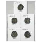 (5) 1942-45 WWII Era Silver War Nickels, All