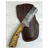 Damascus Steel Bull Cutter Blade Knife w/ Sheath
