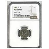 1865 US 3 Cent Nickel, NGC AU Details-Whizzed