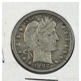 1892 Barber Silver Quarter, US 90%, Details-Bent