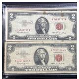 (4) Red Seal $2 Bills in Book