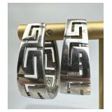925 Silver Cut-Out Greek Key Oval Hoop Earrings