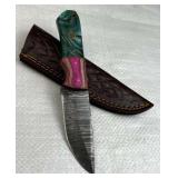 Damascus Steel Fixed Blade Knife w/ Sheath