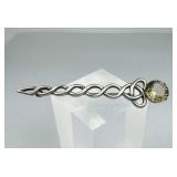 925 Silver Vtg Scottish Smoky Quartz Kilt Pin Broo