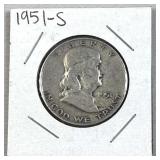 1951-S Franklin Silver Half Dollar, US 90% Coin