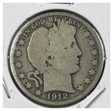 1912 Barber Silver Half Dollar, US 90% Coin
