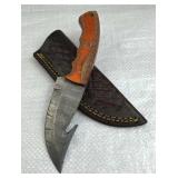 Damascus Steel Fixed Gut Hook Knife w/ Sheath