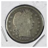 1898 Barber Silver Quarter, US 90% Coin