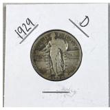 1929-D Standing Liberty Silver Quarter, US 90%