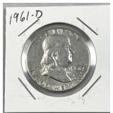 1961-D Franklin Silver Half Dollar, US 90% Coin
