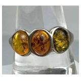 925 Silver Poland Tri-Color Baltic Amber Ring