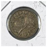 1939 New Zealand Silver 4 Pence Coin, XF