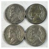 (4) 1942-45 Silver WWII Era War Nickels, 35%