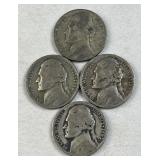 (4) 1942-45 Silver WWII Era War Nickels, 35%