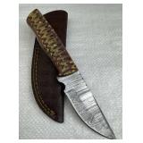 Damascus Steel Fixed Blade Knife w/ Sheath
