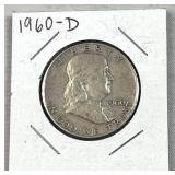 1960-D Franklin Silver Half Dollar, US 90% Coin