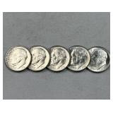 (5) 1964-D Silver Roosevelt Dimes, BU from Roll