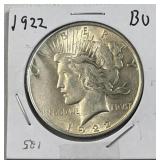1922 Peace Silver Dollar, US $1 Coin, 90%