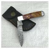 Damascus Steel Folding Blade Knife w/ Sheath