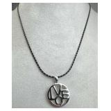 925 Silver Cut Out "LOVE" Round Pendant Necklace