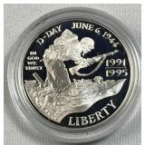 1995 Silver Proof D-Day Commem. Dollar, 90%