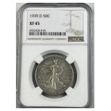 1939-D Walking Liberty Silver Half, NGC XF45