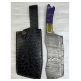 Lg Damascus Steel Cleaver Blade Knife w/ Sheath