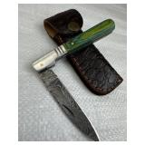 Damascus Steel Folding Blade Knife w/ Sheath