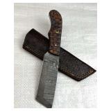 Damascus Steel Fixed Tanto Blade Knife w/ Sheath