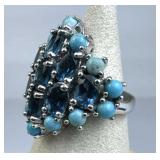 925 Silver London Blue Topaz & Turqoise RIng