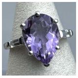 925 Silver Pear Cut Amethyst Baguette White Topaz
