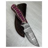Damascus Steel Fixed Blade Knife w/ Sheath