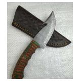 Damascus Steel Fixed Gut Hook Knife w/ Sheath