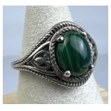 925 Silver Oval Malachite Cabochon Ring