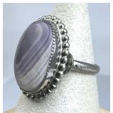 925 Silver Navajo Banded Purple Agate Ring
