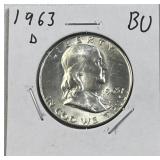 1963-D Franklin Silver Half Dollar, BU