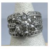 925 Silver 5-Row Zirconia Floral Cocktail Ring