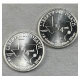 (2) 1/4oz Silver TX Liberty or Death Hart