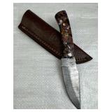 Damascus Steel Fixed Blade Knife w/ Sheath